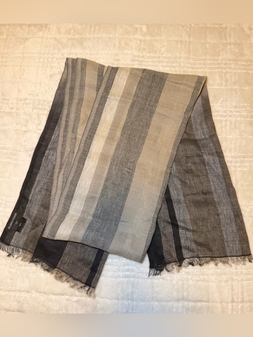 Eileen Fisher Wool, Cashmere & Linen Blend Ombré Striped Scarf Wrap  OS 73x17.5